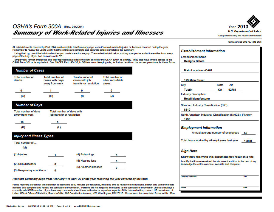 Osha300online Sample Screenshots For OSHA 300 Log Management